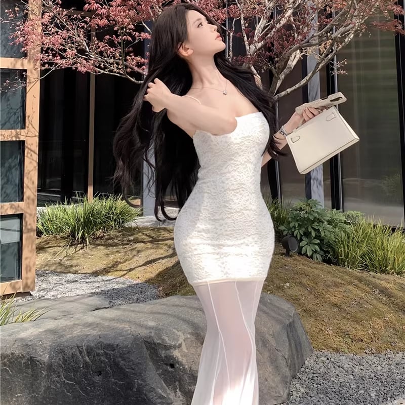 【dress】チュールドッキングレースキャミワンピース Q8330