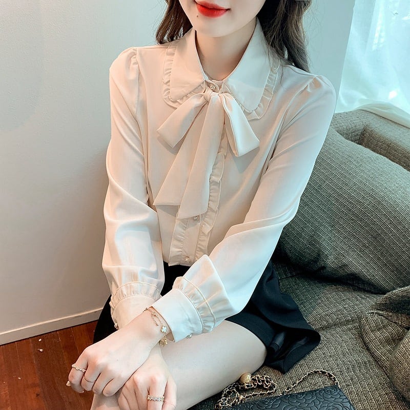【tops】リボン付きシャツトップス　M28974