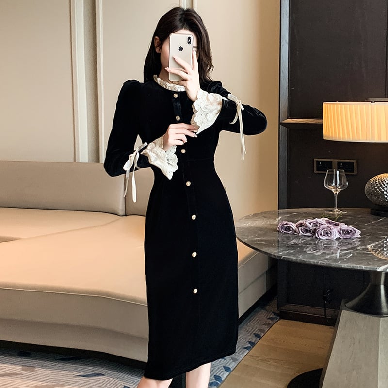 【dress】レース切り替えデートワンピース　N2394