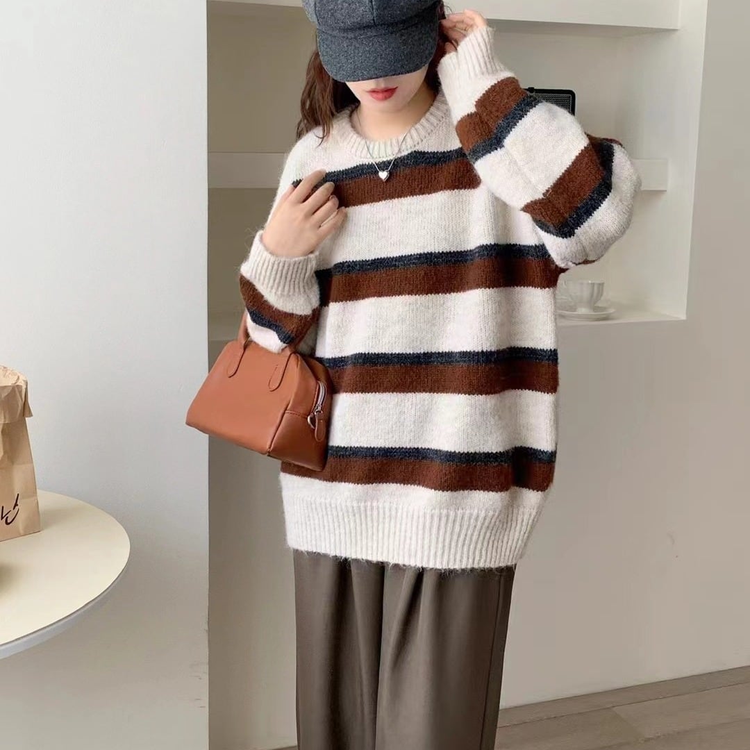 【tops】ボーダー柄ニットセーター　M25673