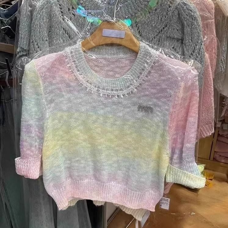 【tops】ラウンドネックニットTシャツF7149