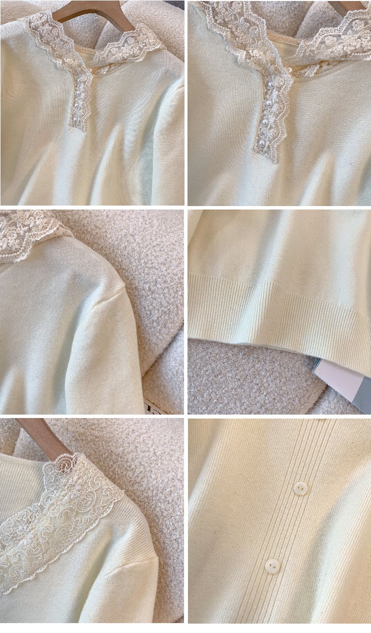 【tops】レース切り替えニットトップス　M28053