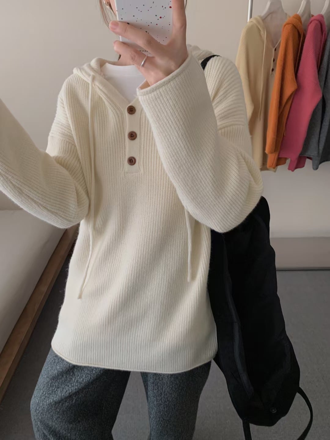 【tops】フード付きニットセーター　M28075