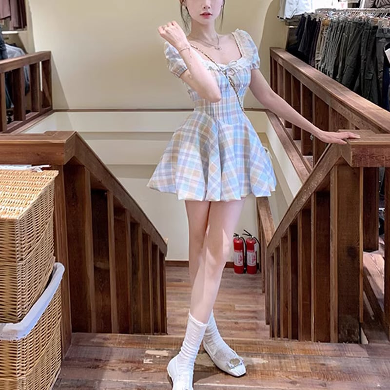 【dress】チェック柄ワンピース　M24323