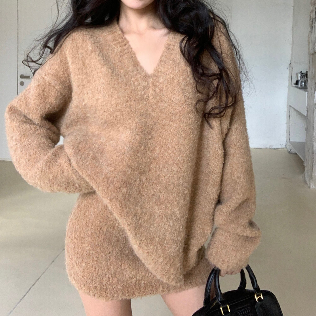 【set】Ⅴネックニットトップス×ミニスカートセット　N2784