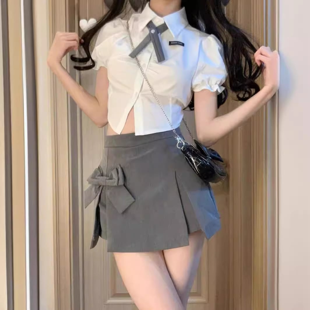 【set】半袖ブラウス+スカート2点セットF7530