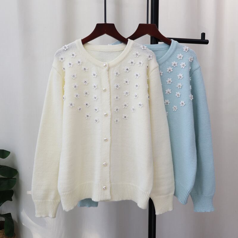 【outer】立体フラワービジューニットカーデ　M28539