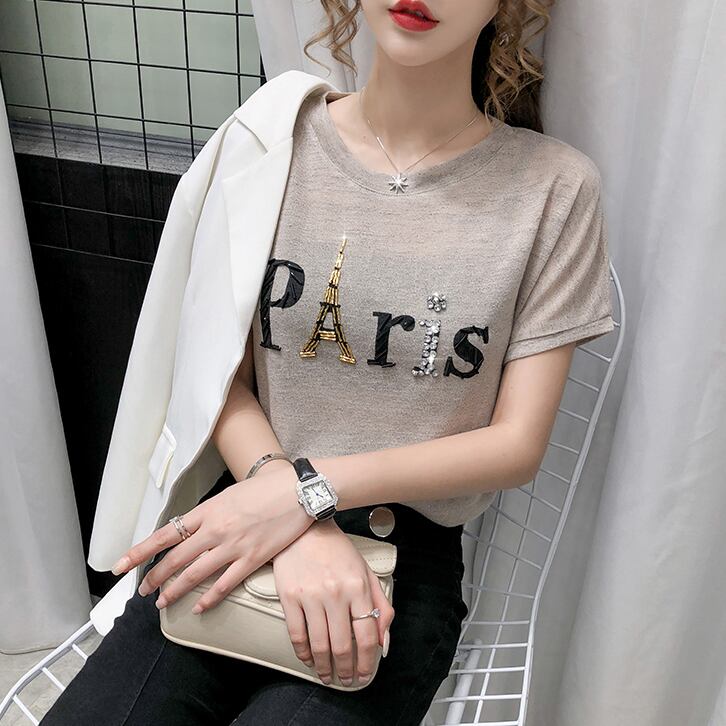 【tops】ラウンドネック半袖英字柄ファッションTシャツF0116