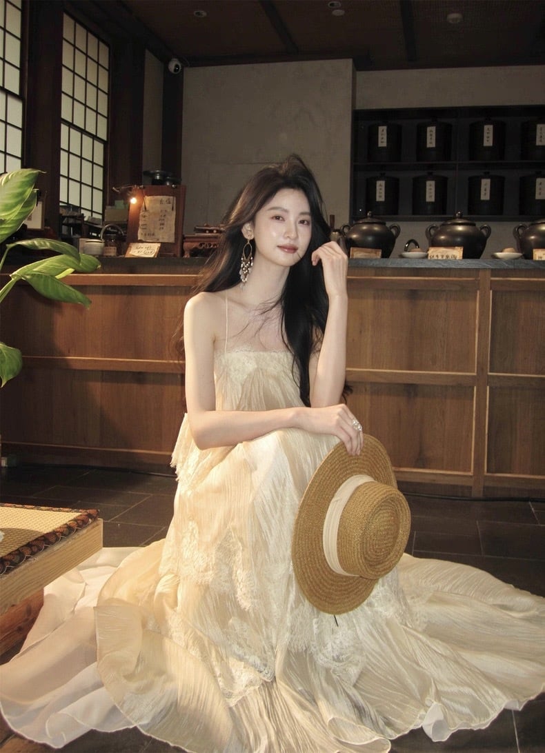 【dress】ティアードロングキャミワンピース Q8358
