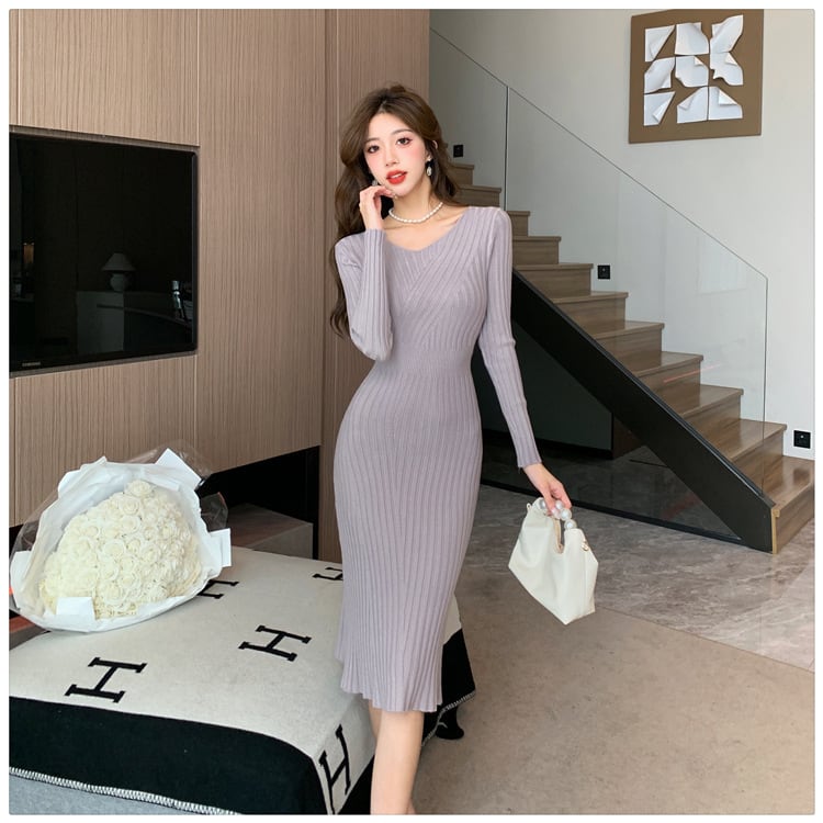 【dress】Vネックニットワンピース　M28208
