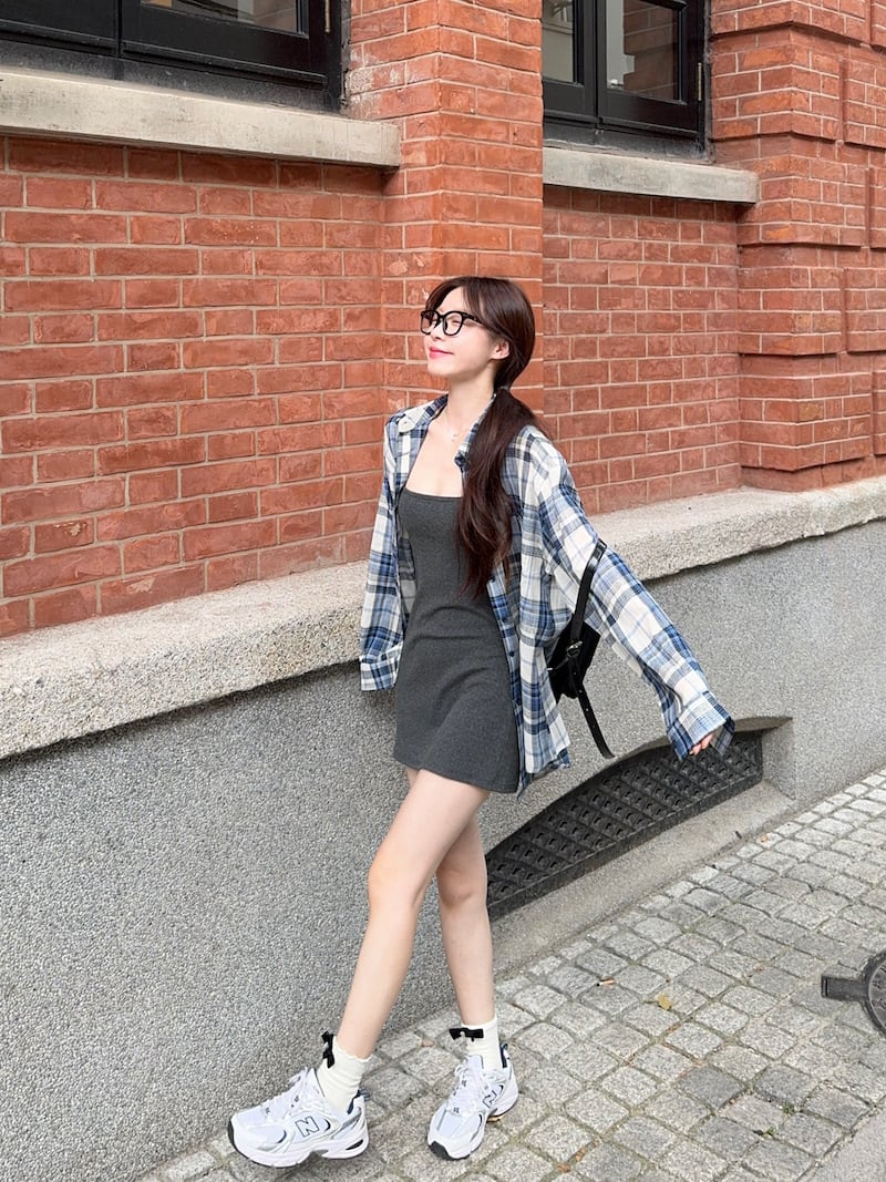 【set】チェック柄シャツ×キャミワンピースセット　M25198