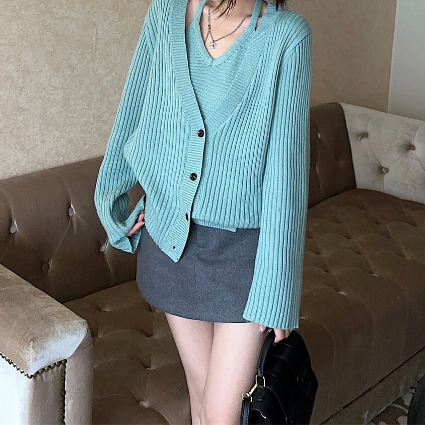 【outer】切り替えニットカーデ　M25425