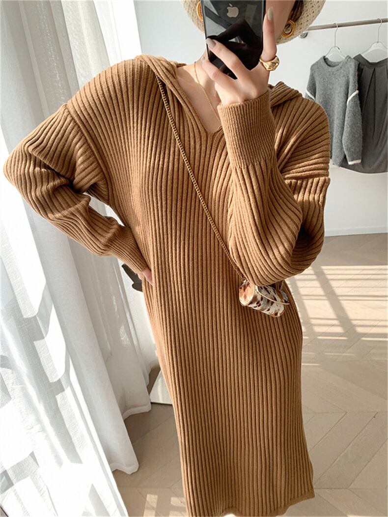 【dress】フード付きニットワンピース　M18237