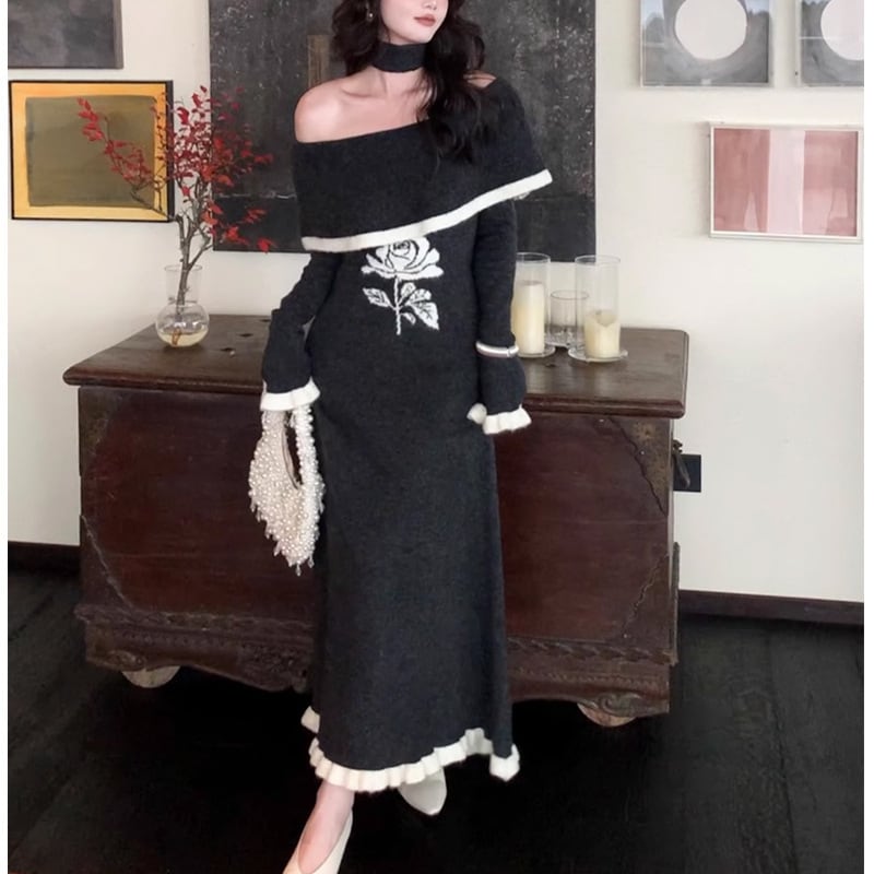 【dress】フレアスリーブニットワンピース　M28978
