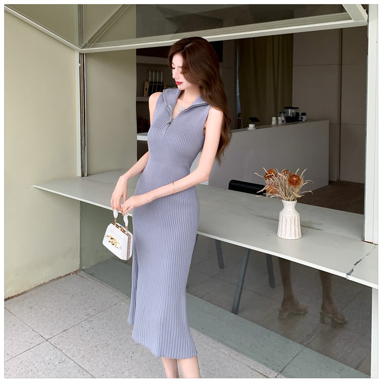 【dress】ファスナーノースリーブニットワンピース G21122