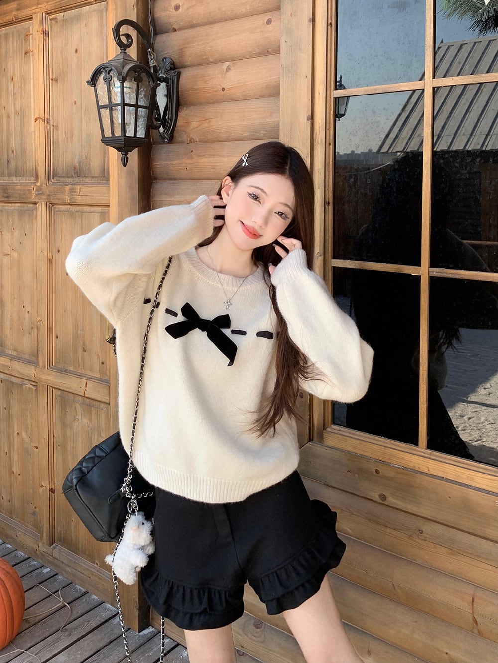 【tops】リボン付きニットセーター　M28635