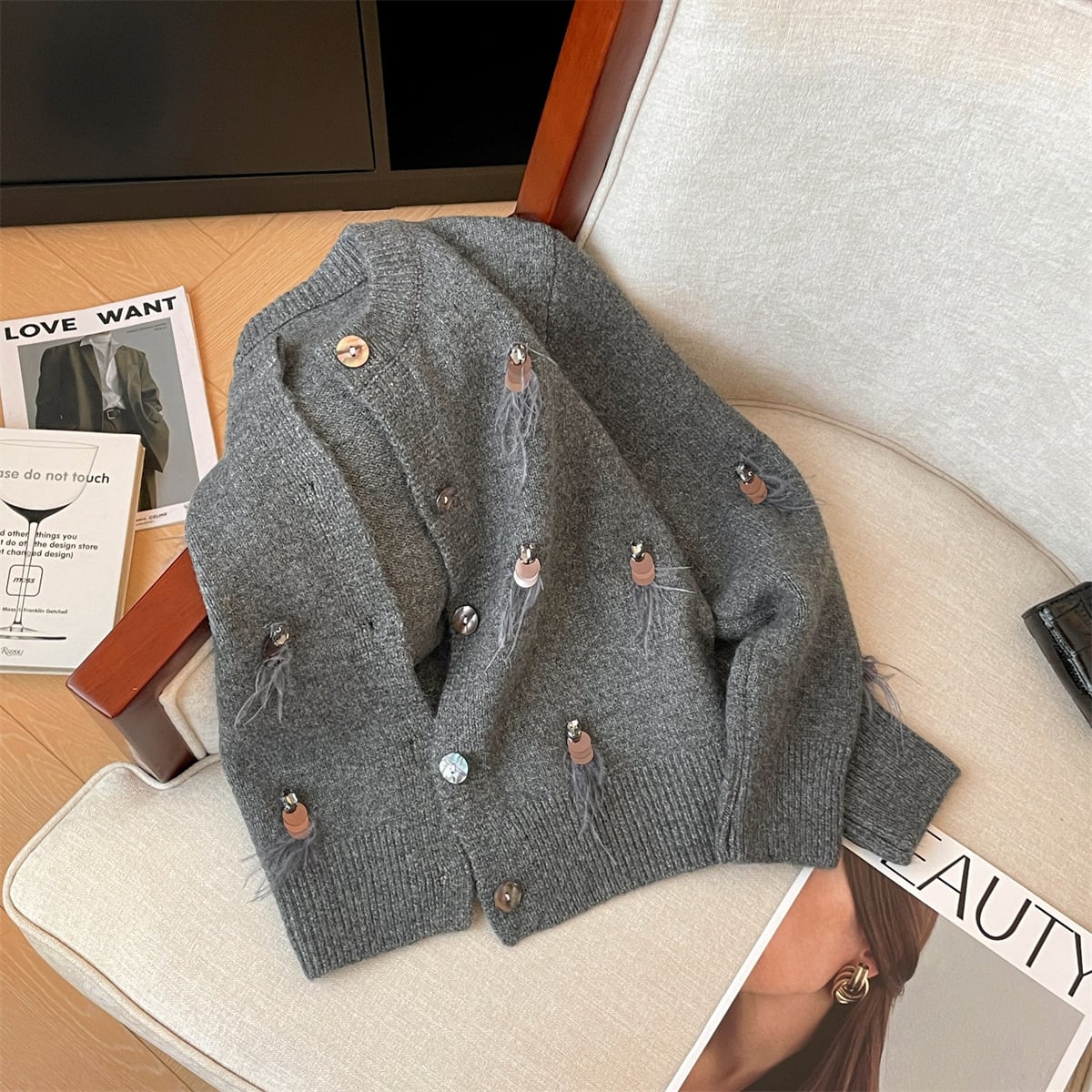 【outer】スパンコールニットカーデ　M29221