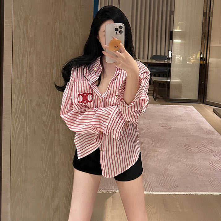 【tops】ストライプ柄長袖シャツG23438