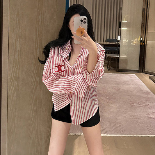 【tops】ストライプ柄長袖シャツG23438