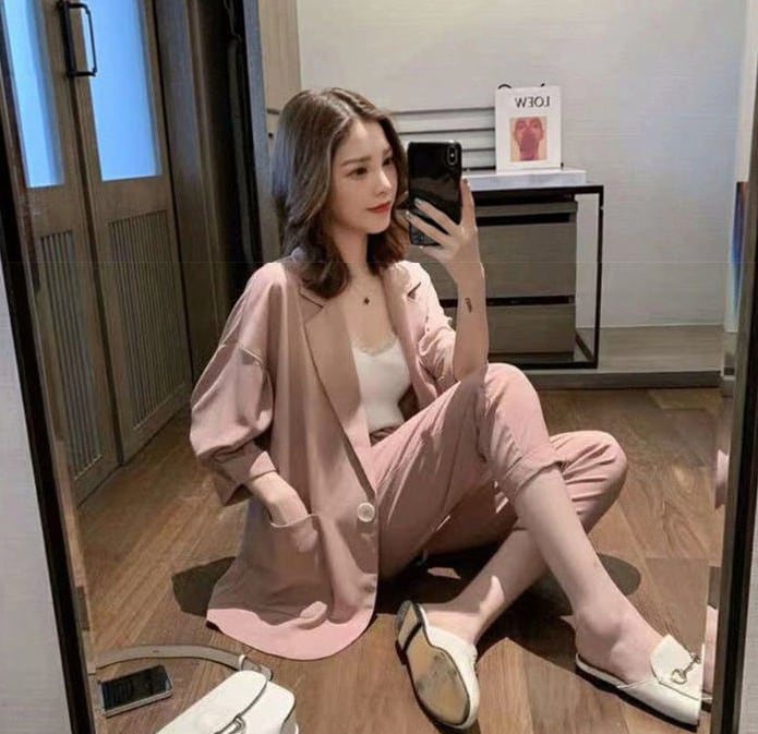 【set】美人度アップ!韓国系スウィート洋気カジュアルハイウエストスーツ２点セット G0115