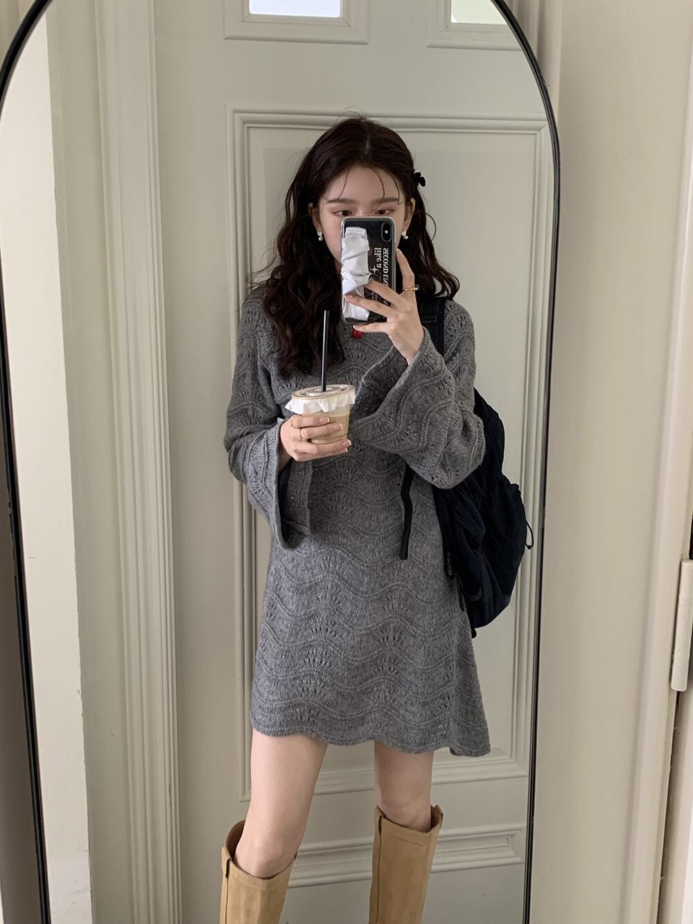 【dress】カットワークニットワンピース　M25591