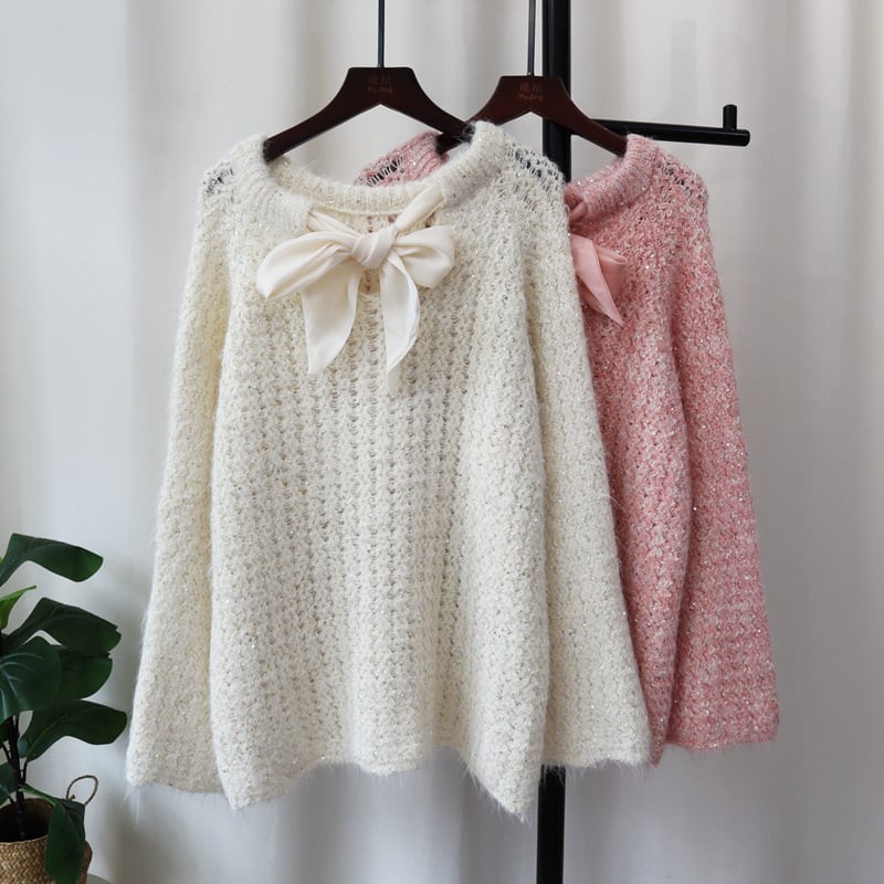 【tops】リボン付きニットセーター　M26372