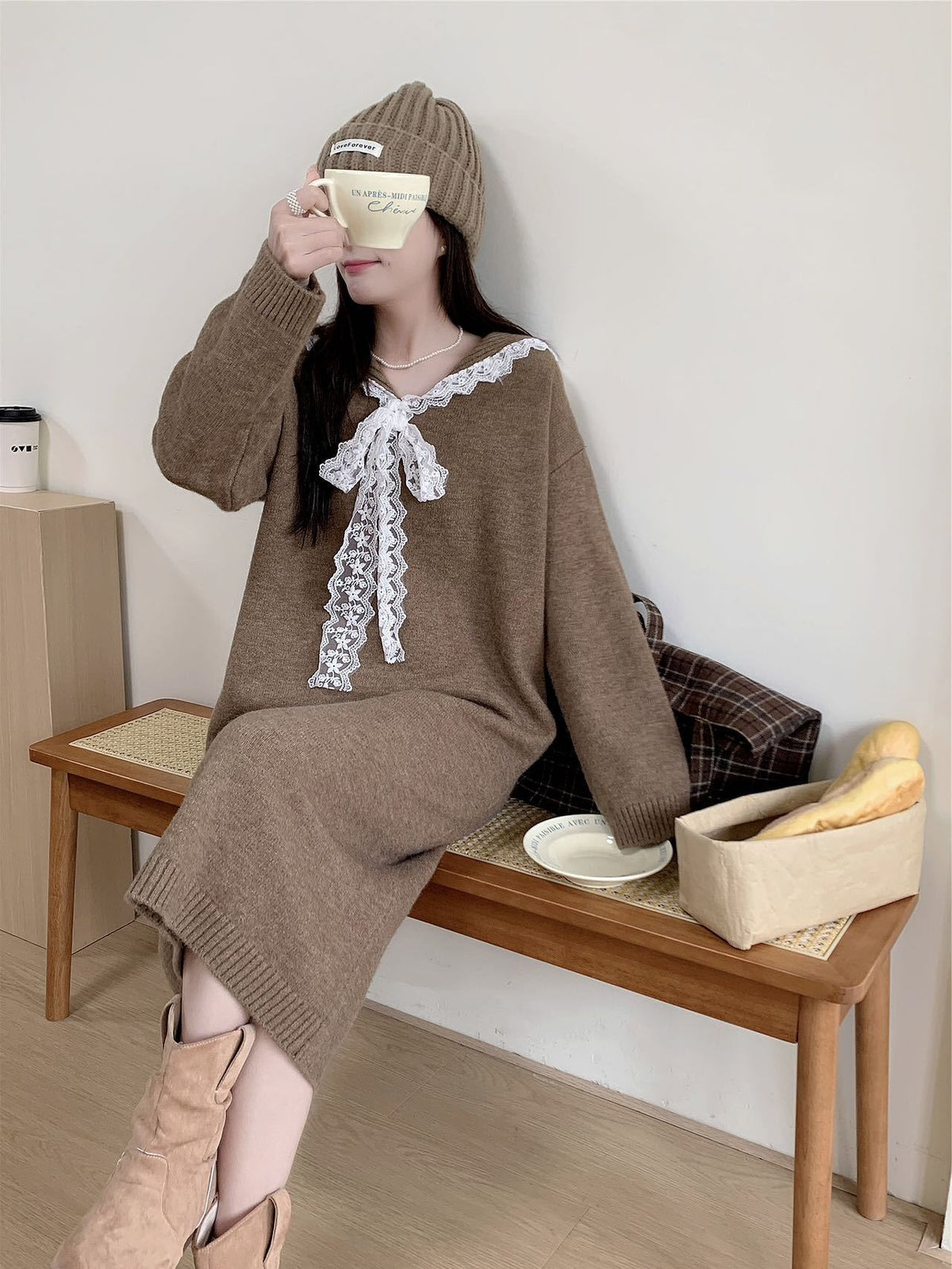 【dress】セーラーカラーニットワンピース Q7770