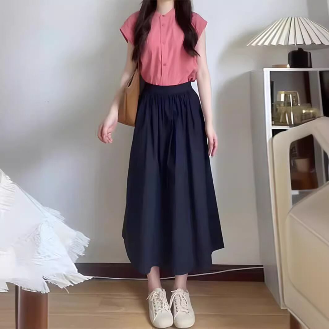 【set】ラウンドネックブラウス+スカート２点セットG21001