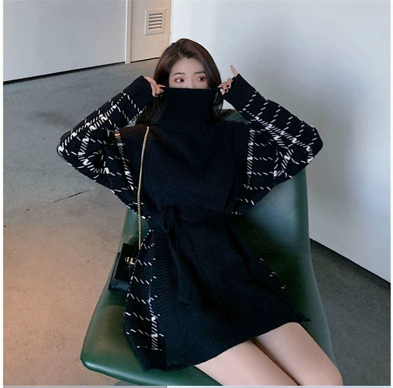 【dress】秋好感度UP!気質満点レトロチェック柄ニットワンピース G1796