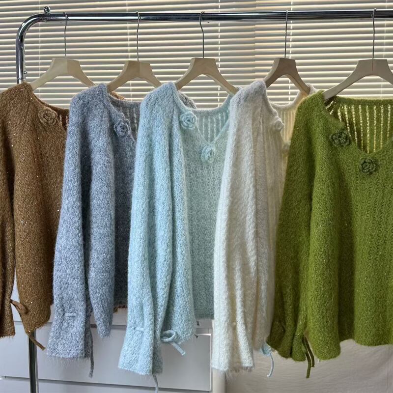 【tops】スパンコール付きニットトップス Q7289