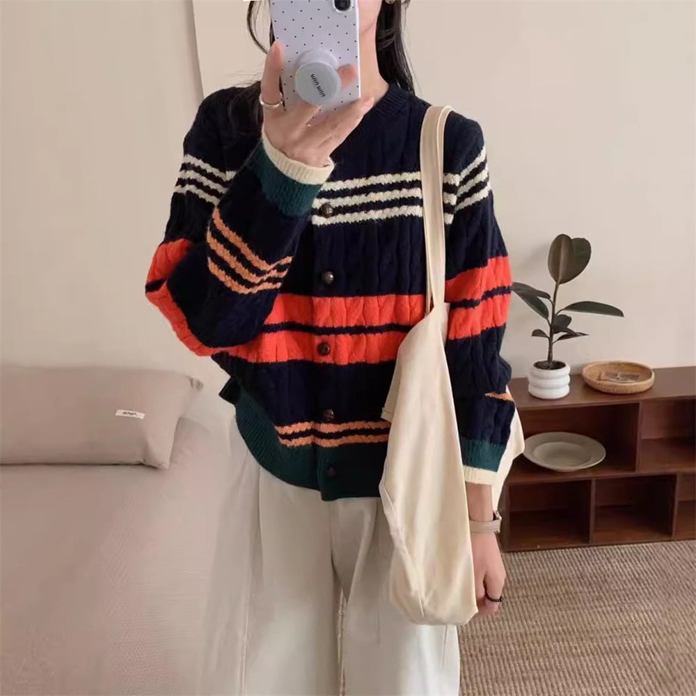 【outer】ボーダー柄ニットカーデ　M25983
