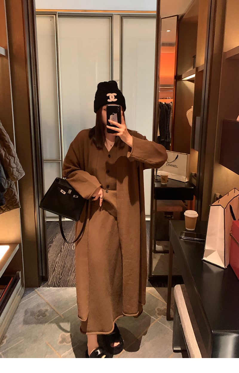 【set】ベスト×ロング丈ニットカーデ×スカートセット　M26248