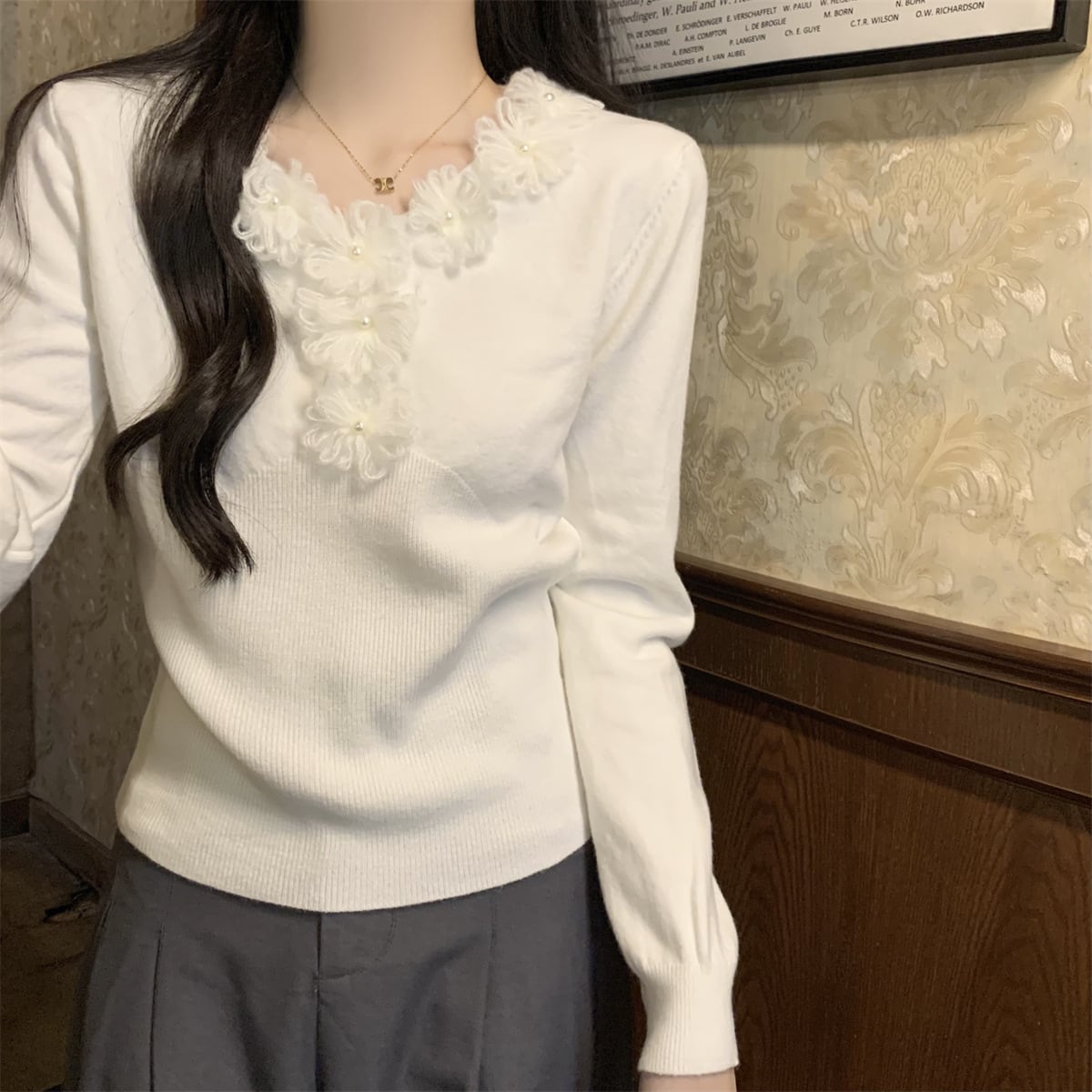 【tops】立体フラワーニットトップス　M28671