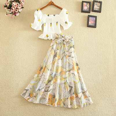 【set】ファッションand清新！2021新作気質満点刺繍スウィートシフォン２点セットF0051