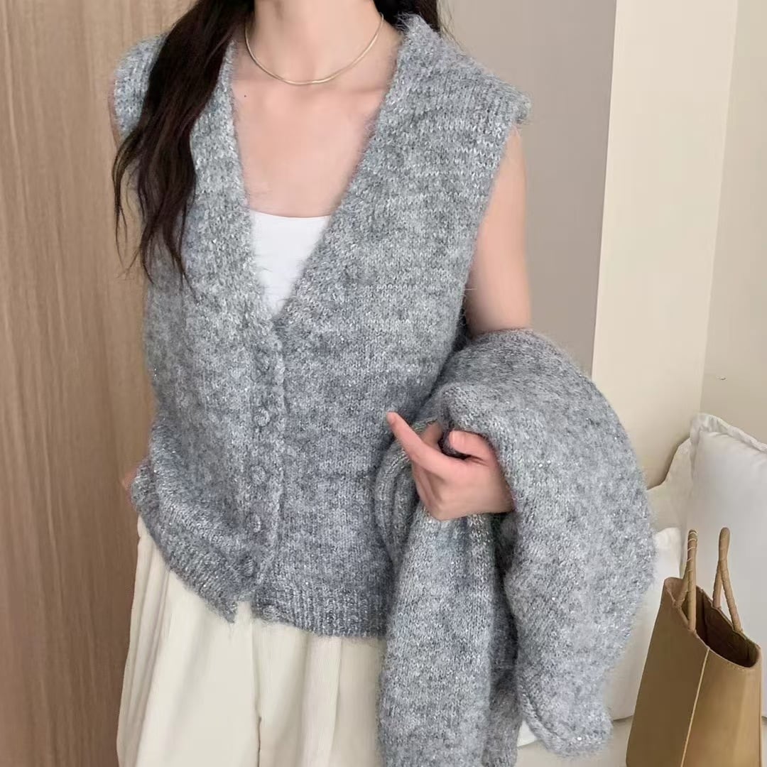 【set】ニットベスト×ニットカーデセット　M25794