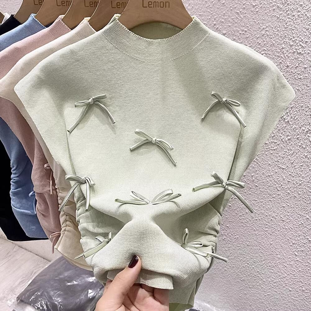 【tops】5色リボンニットタンクトップF7261