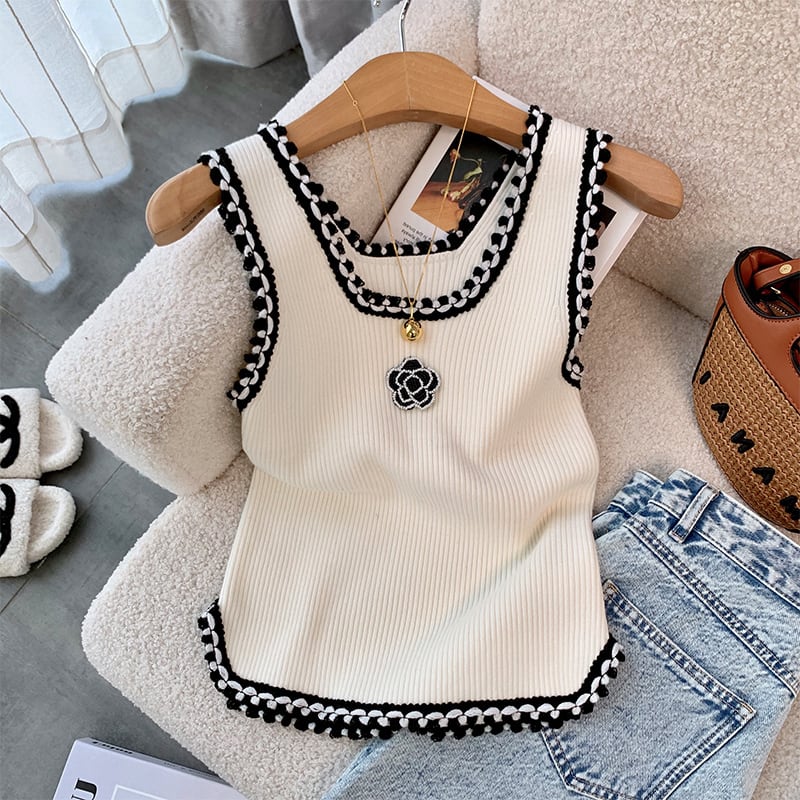 【tops】2色UネックニットタンクトップF7315