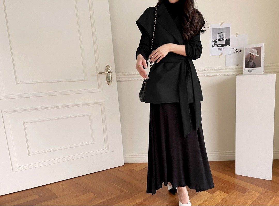 【tops】大きいラペルウエストリボンチョッキF8464