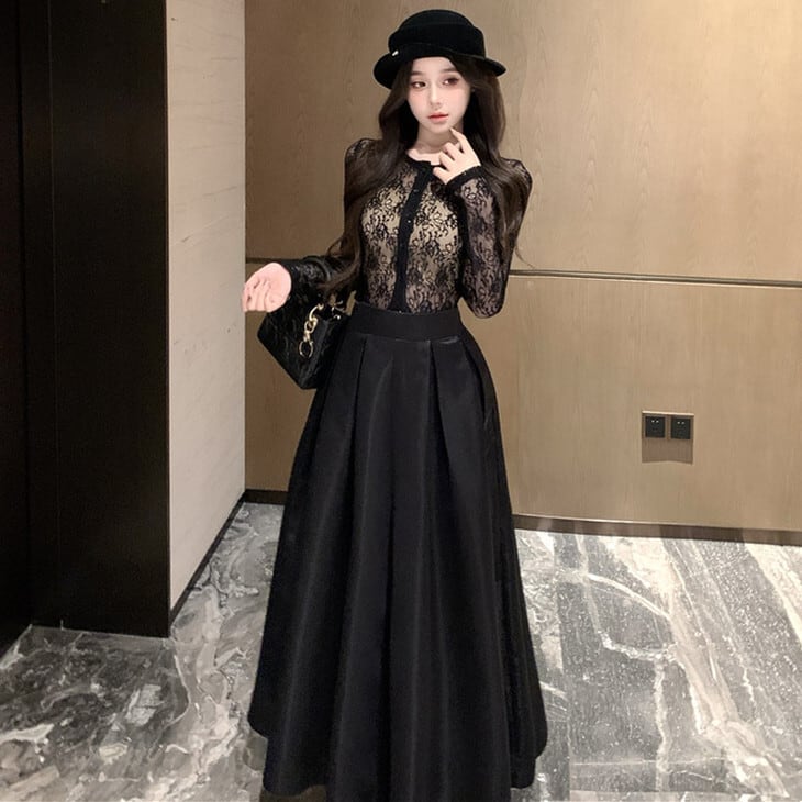 【set】レーストップスベアトップ付き×スカートセット　M28149