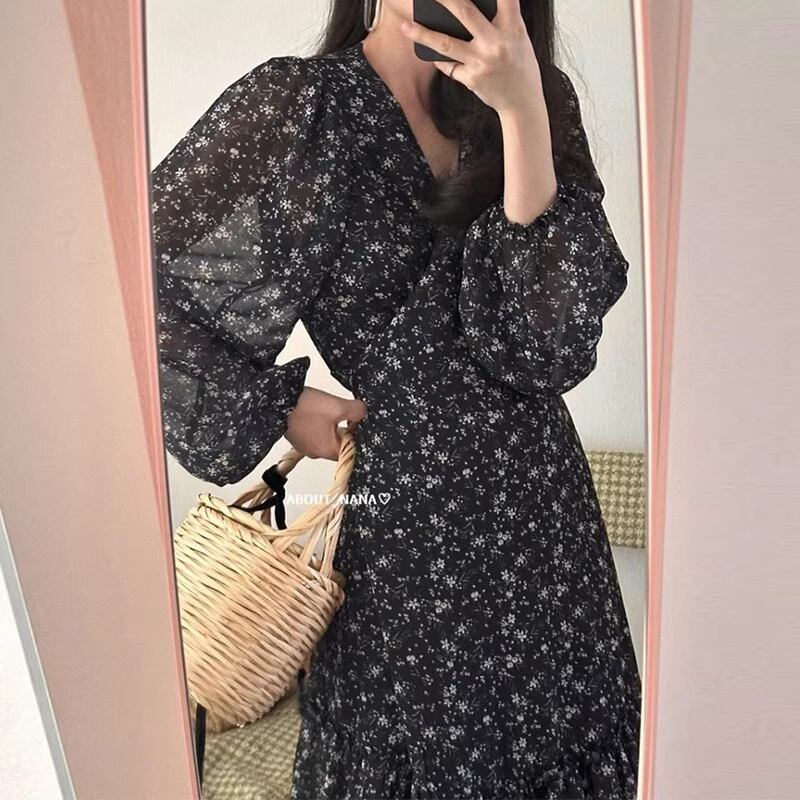 【dress】Vネックシフォン花柄ワンピース G20929