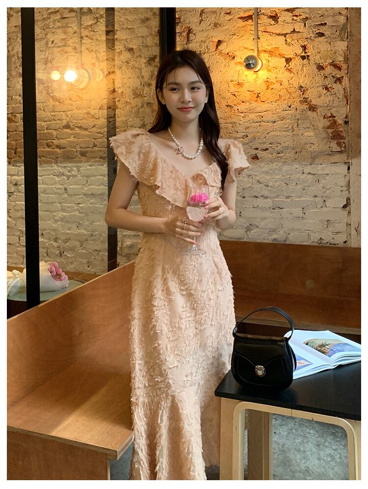 【dress】Vネックフリンジワンピース G20071