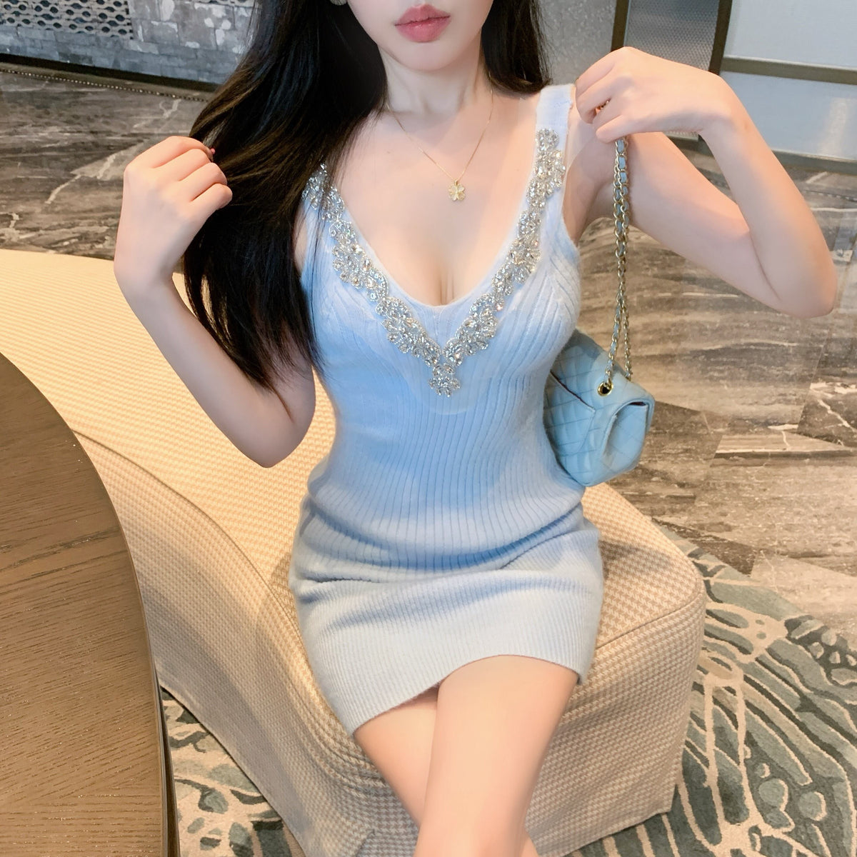 【dress】ビジューニットキャミワンピース　M28468