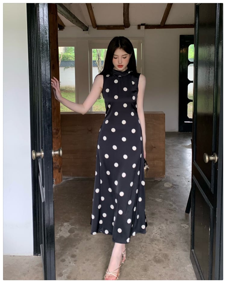【dress】ノースリーブドット柄ワンピース　M24575