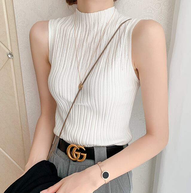 【tops】選べる7色！夏新作ノースリーブ無地着回し着やせ薄手ニットタンクトップF2193