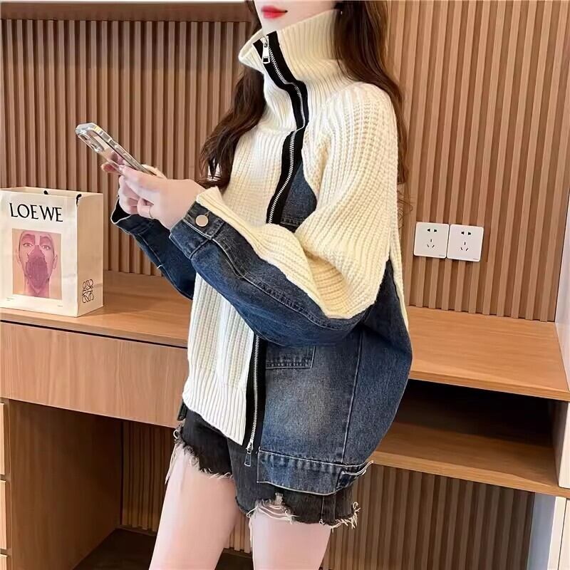 【outer】デニムドッキングニットカーデ　M18405