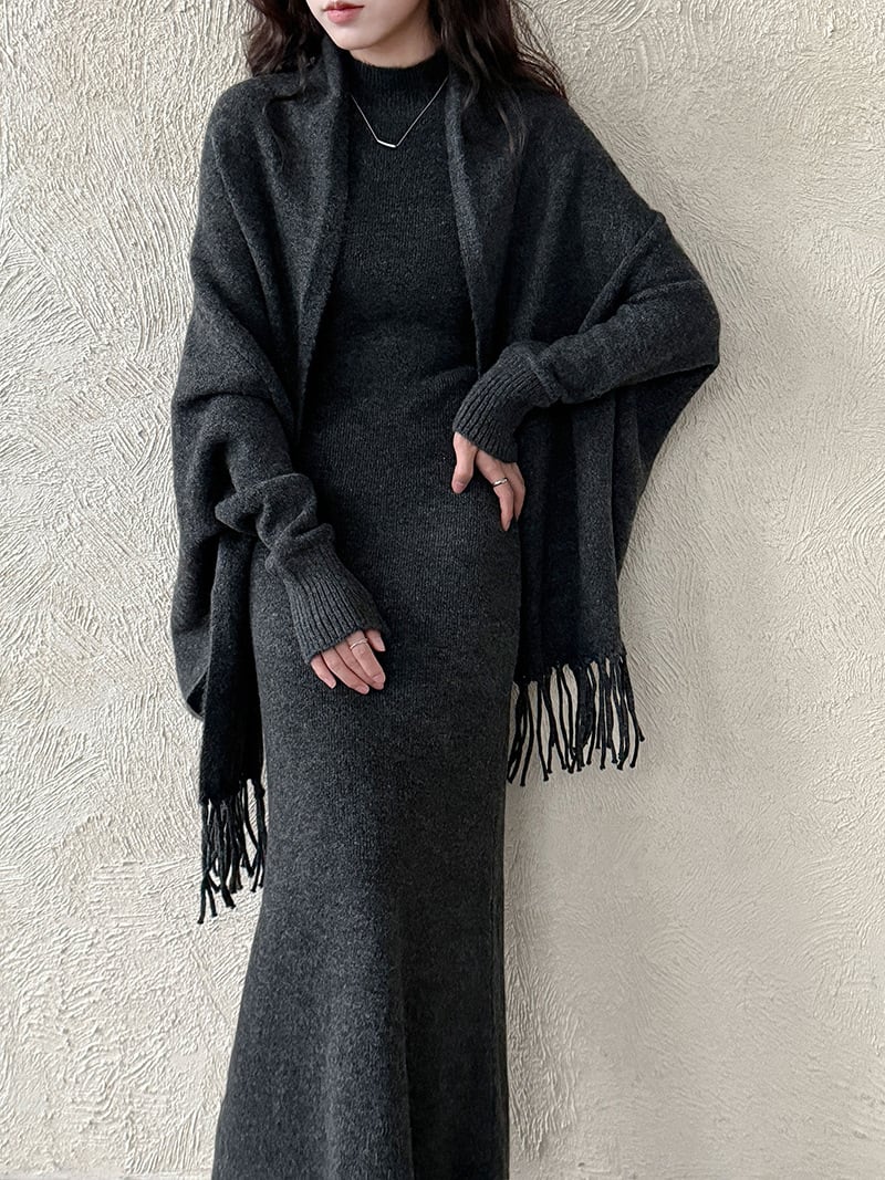 【set】ストール×ノースリーブニットワンピースセット　N3472