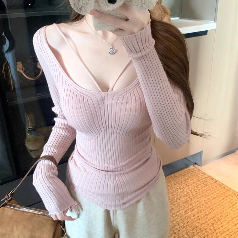 【tops】4色展開ニットトップス Q7608