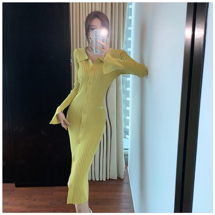 【dress】ボタンデザインニットワンピース　M28240
