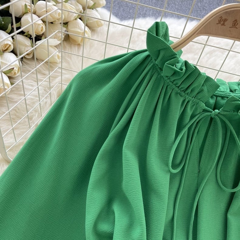 【tops】ウェスト絞りフリルブラウスF6982