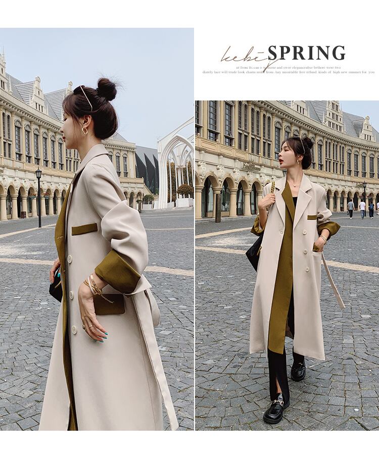 【outer】美人度アップ!ファッション魅力的上品な質感エレガントロング丈トレンチコート G2777